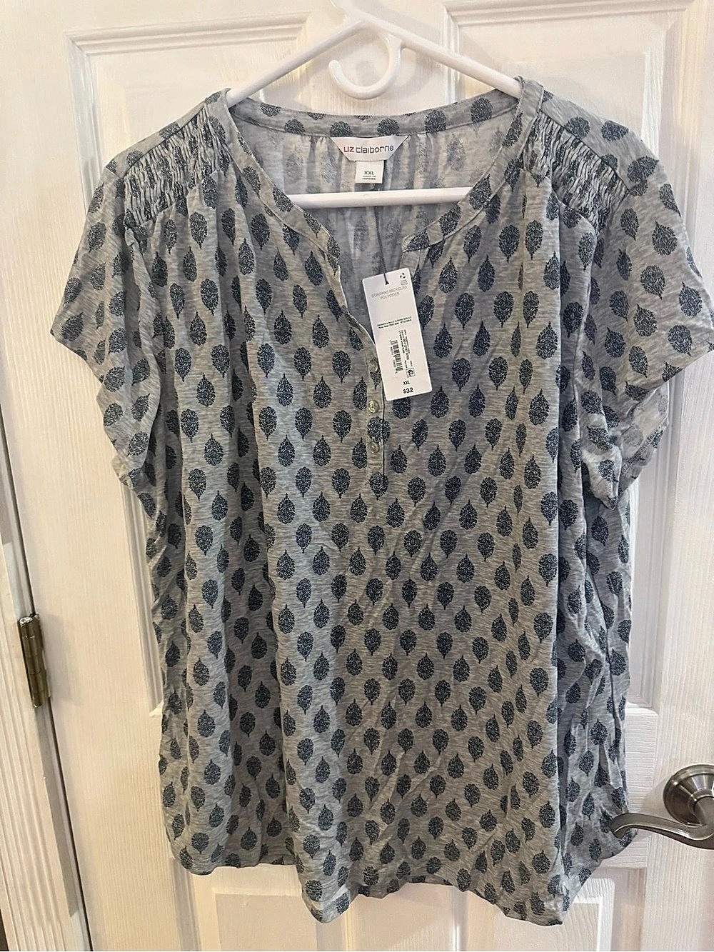 Liz Claiborne Paisley Blouse in Gray & Blue XXL NWT